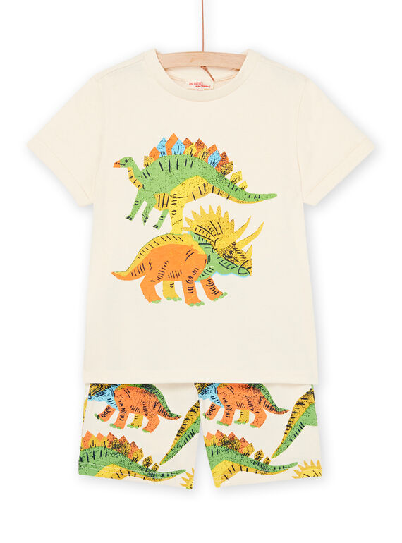 Ensemble T-shirt et bermuda crème à motifs et imprimé dinosaures ROPLAENS2 / 23S902P4ENSA002