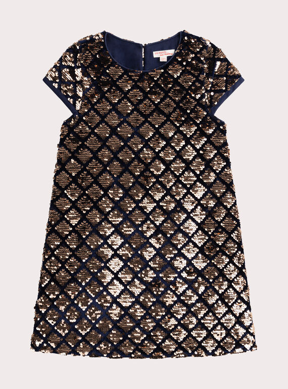 Robe en velours bleue à sequins réversibles pour fille VAWAROB3 / 24W901T1ROB070