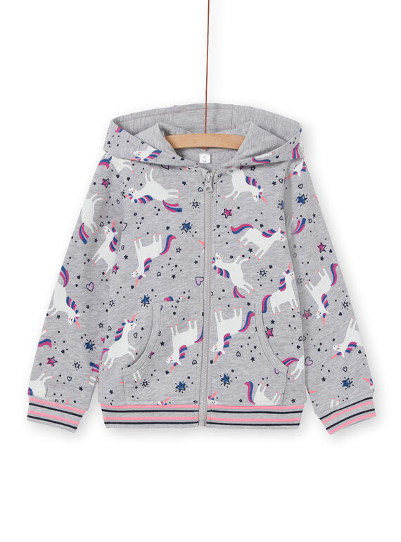 Sweat à capuche gris chiné, imprimé licorne  LAJOHOJOG1 / 21S90141D33943