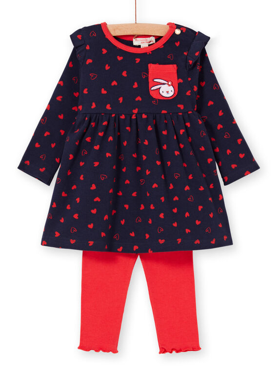 Ensemble bleu nuit robe et legging imprimé cœurs bébé fille LIHAENS / 21SG09X1ENS070