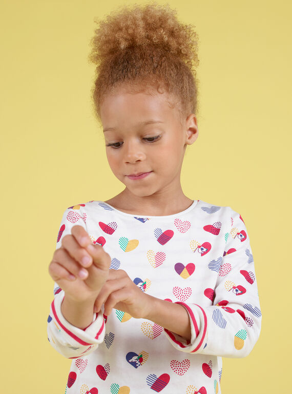T-shirt réversible écru imprimé cœurs et rayures enfant fille MAMIXTEE2 / 21W901J4TML001