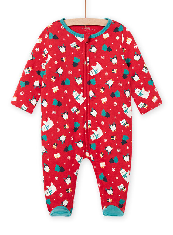 Grenouillère rouge imprimé de Noël fantaisie bébé garçon MEGAGRENOEL / 21WH14F2GRE050
