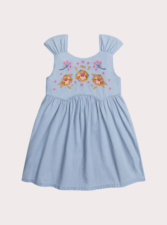 Robe brodée en denim léger bleu clair  WAPRIROB3 / 25S901S1ROBP272