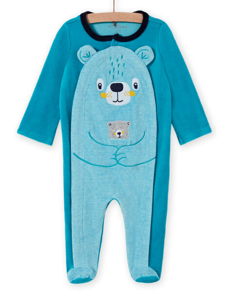 Grenouillère bleu turquoise en velours motif oursons bébé garçon MEGAGREOUR / 21WH1484GRE202