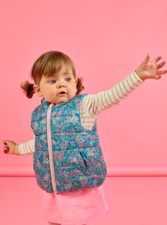 Doudoune réversible à imprimé fleuri et unie bébé fille MIKADOUNEX / 21WG0953D3E612