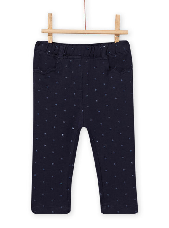 Pantalon bleu marine à pois et poches curs bébé fille NIJOPAN3 / 22SG0962PAN070