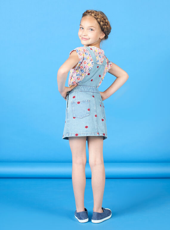 Robe salopette en jean brodée enfant fille LAHAROB1 / 21S901X2ROBP272