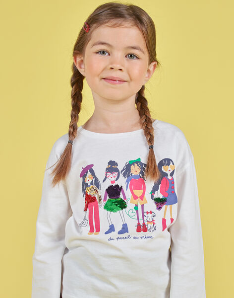 T-shirt écru motif fantaisie à sequins réversibles enfant fille MAMIXTEE4 / 21W901J5TML001