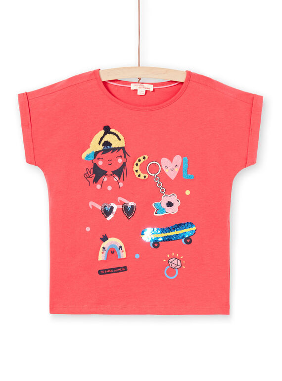 T-shirt rose motifs fantaisie enfant fille LAHATI1 / 21S901X1TMCF506