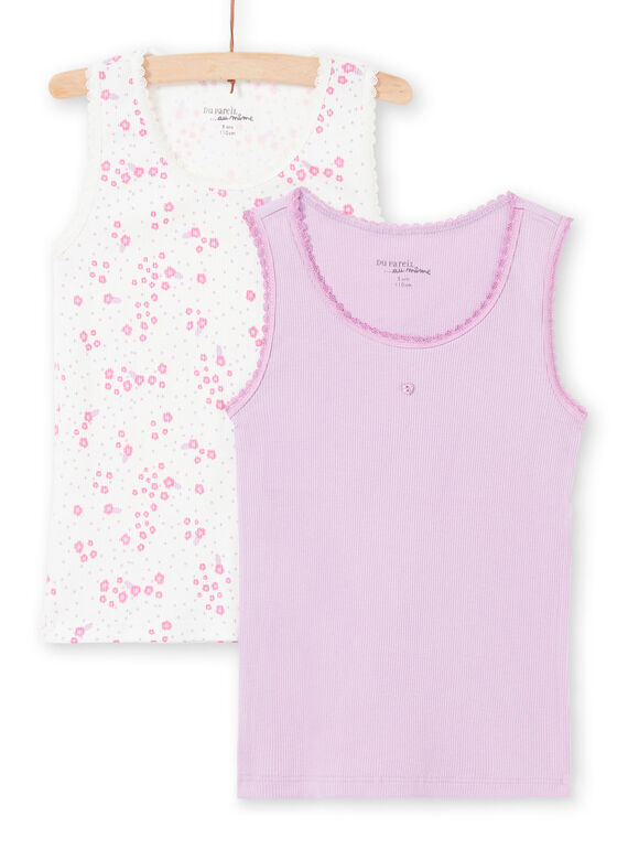 Lot de 2 débardeurs blanc et mauve assortis enfant fille MEFADERIB / 21WH11B3HLI001