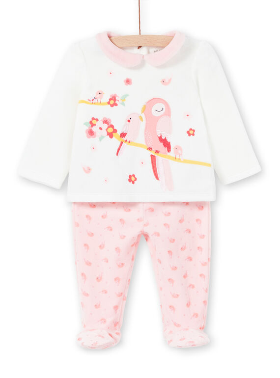 Pyjama layette fille en velours motif oiseaux LEFIPYJAMI / 21SH1311PYJ001