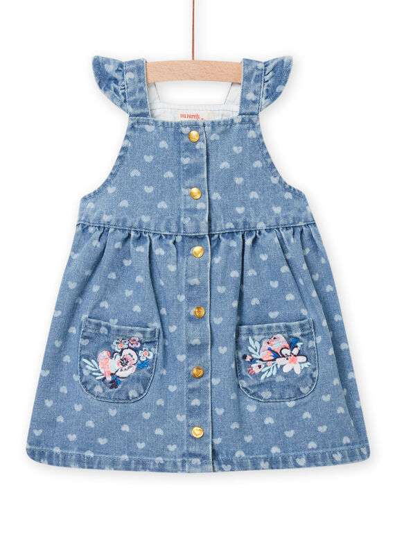 Robe denim à imprimé coeur et poches bébé fille NIMOROB1 / 22SG09N1ROBP270