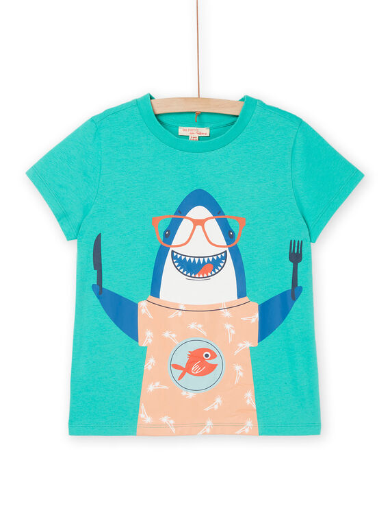 T-shirt turquoise à motif requin ROJOTI7 / 23S902Z4TMCG607