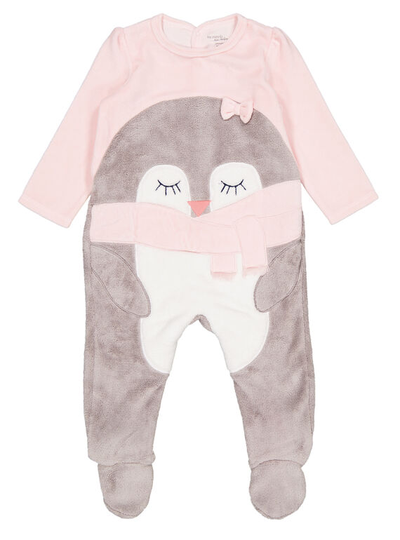 Grenouillère rose en velours et soft boa layette fille GEFIGREPIN / 19WH13N3GRE307