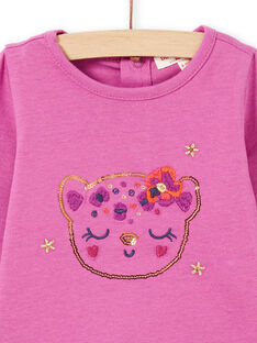 T-shirt rose à motif léopard à paillettes bébé fille MIPATEE2 / 21WG09H3TMLH705