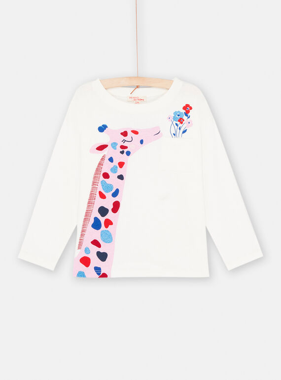 T-shirt écru à motif girafe fille SAFORTEE4 / 23W901K1TML001