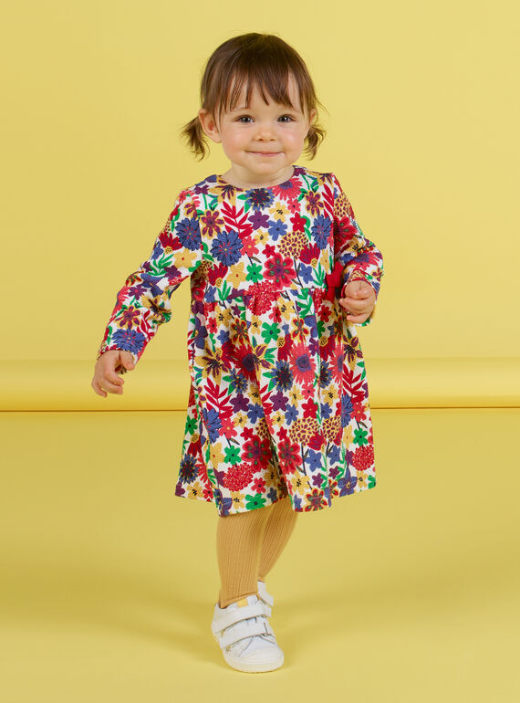 Robe manches longues imprimé fleuri coloré bébé fille MIMIXROB3 / 21WG09J2ROB001
