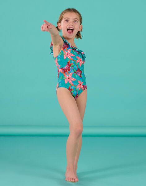 Maillot de bain 1 pièce turquoise à imprimé fleurs RYAMER3 / 23SI01R5MAIC217