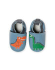 Pantoufles en cuir bleues motifs dinosaures bébé garçon MUCHOSAUR / 21XK3822D3SC201