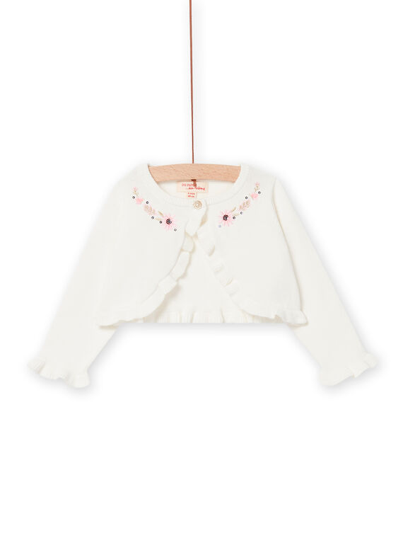 Cardigan en maille écru à broderies fleuries bébé fille NISOCAR / 22SG09Q1CAR001
