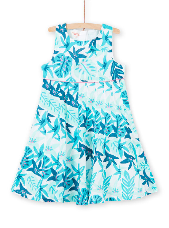Robe blanche et bleu imprimé feuillage enfant fille LAVEROB3 / 21S901Q1ROB001