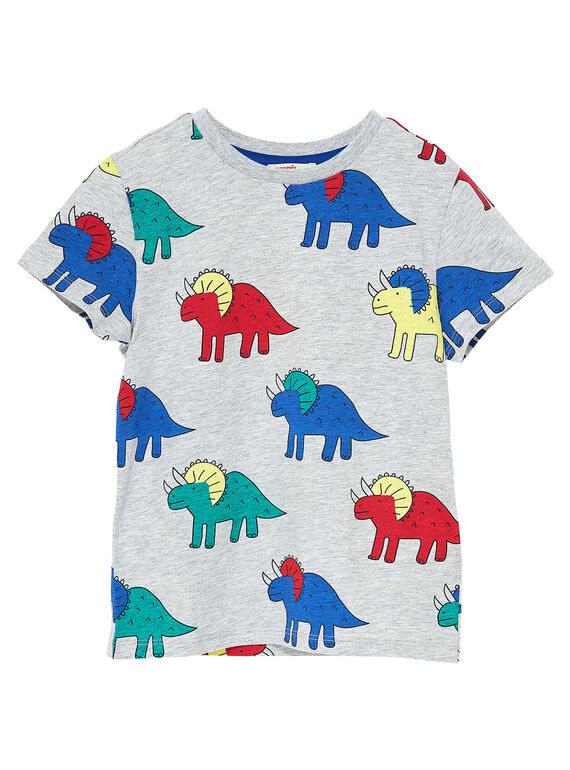Tee shirt manches courtes garçon gris chiné clair imprimé dinosaures JOGRATI1 / 20S902E3TMCJ920