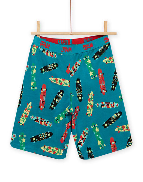 Ensemble de pyjama débardeur et short bleu à imprimé skateboard turquoise enfant garçon NEGOPYCSKA / 22SH12H1PYJC217