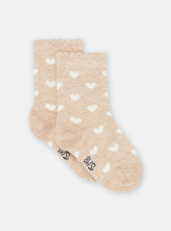 Chaussettes beiges à imprimé cœur bébé fille : - Chaussettes