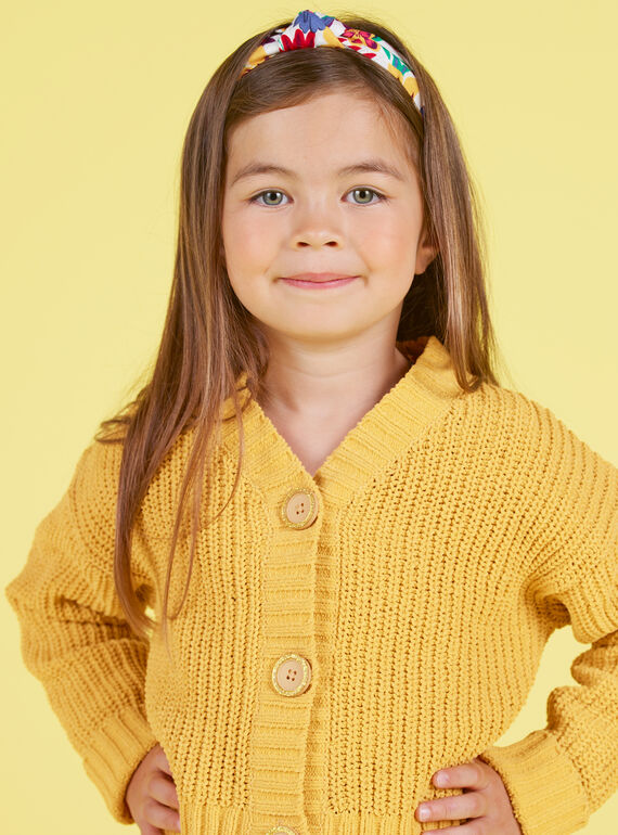 Cardigan manches longues en maille jaune enfant fille MAMIXCAR1 / 21W901J2CARB106