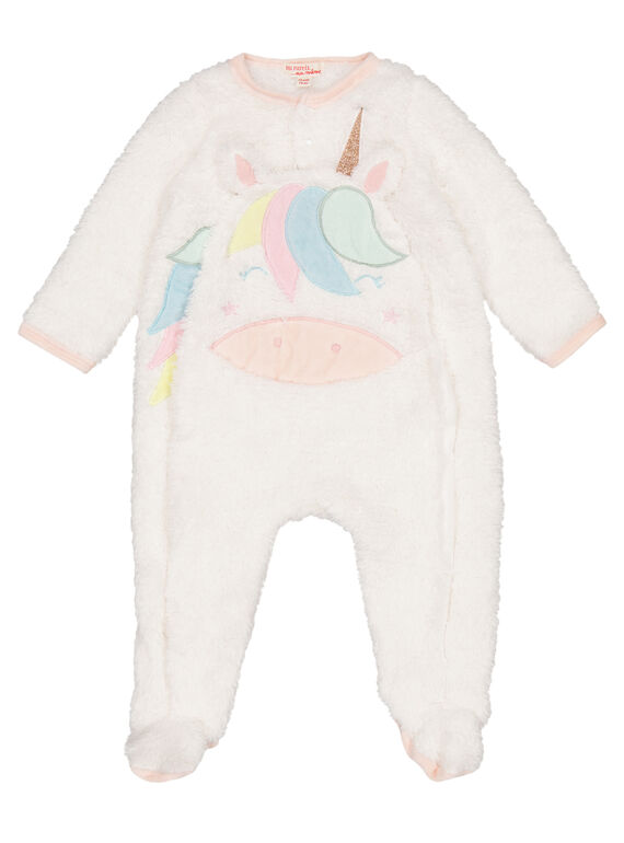 Grenouillère écrue en soft boa lurex layette fille GEFIGRELI / 19WH13N1GRE000