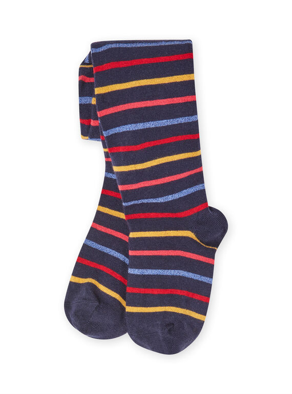 Collant bleu nuit à rayures enfant fille MYAMIXCOL / 21WI01J1COLC205