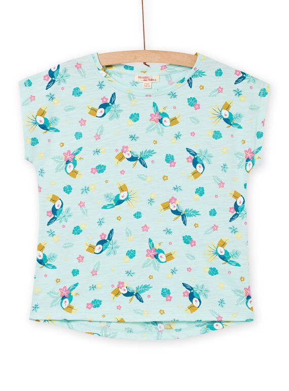 T-shirt bleu glacier à imprimé perroquet et fleuri enfant fille NAJOTI8 / 22S901C3TMC219