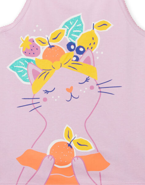 Ensemble pyjama lilas motif chat et imprimé fruits enfant fille NEFAPYJFRU / 22SH11H7PYJH700