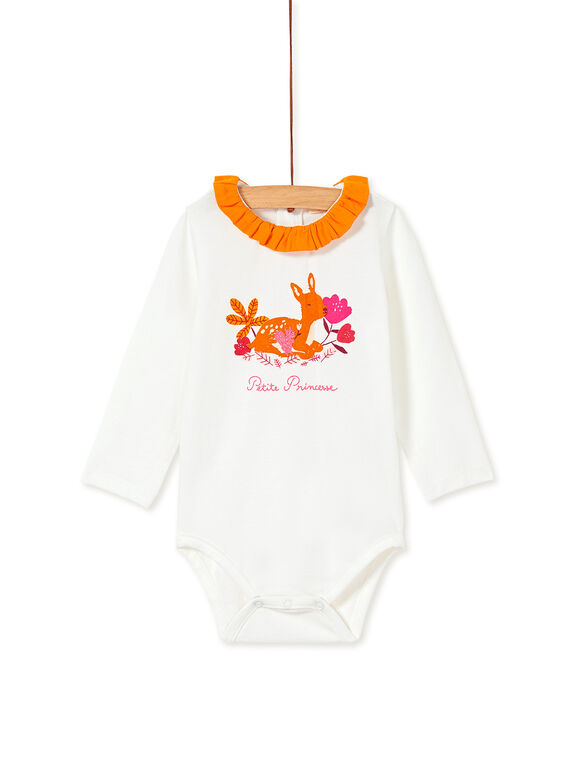 Body blanc à col jaune bébé fille KIREBOD / 20WG09G1BOD001