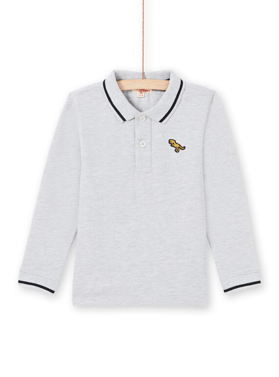 Polo manches longues uni gris chiné enfant garçon MOJOPOL3 / 21W90215POLJ922