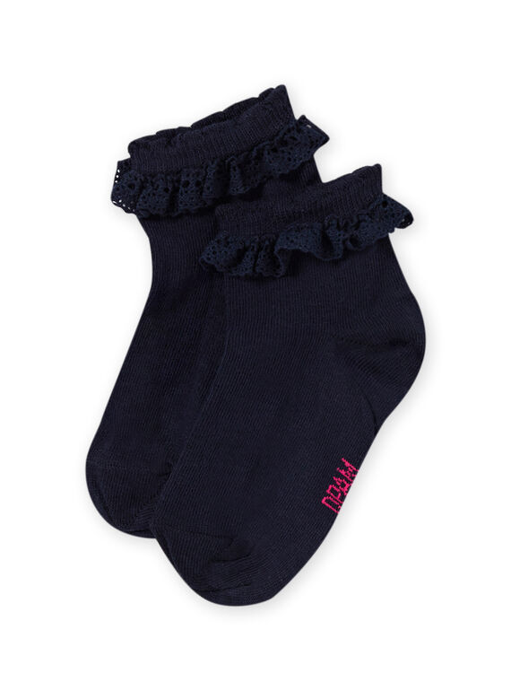 Chaussettes bleu nuit détail dentelle enfant fille MYAESCHOD1 / 21WI01E2SOQC205