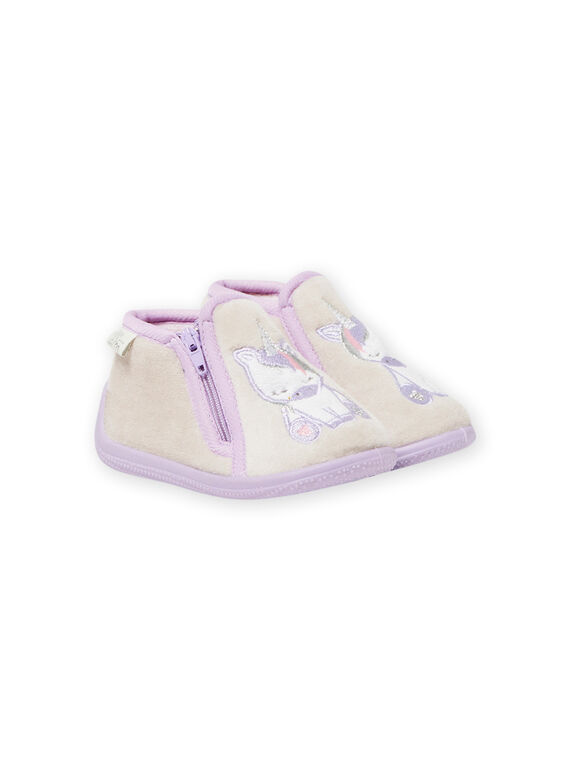 Chaussons de nuit gris chiné motif licorne bébé fille MIPANTLICO / 21XK3732D0A943