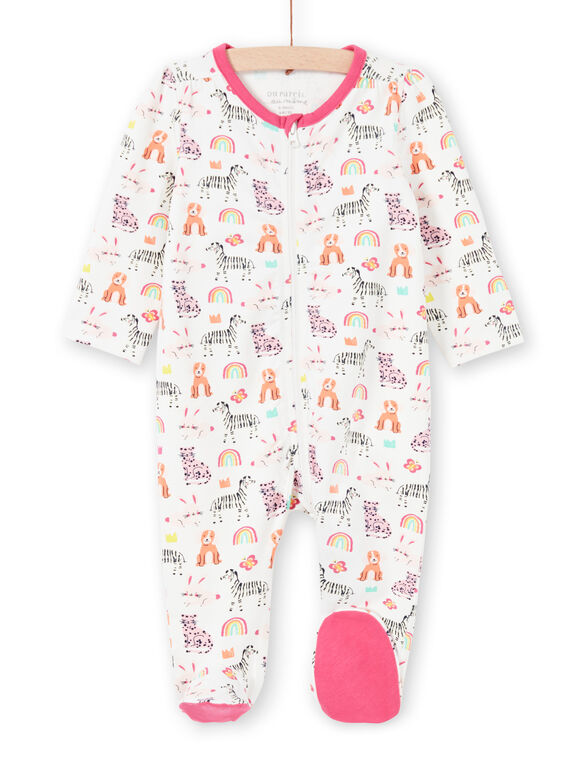 Grenouillère écrue à imprimé animaux, arc-en-ciel et couronnes colorés bébé fille MEFIGREANI / 21WH1333GRE001