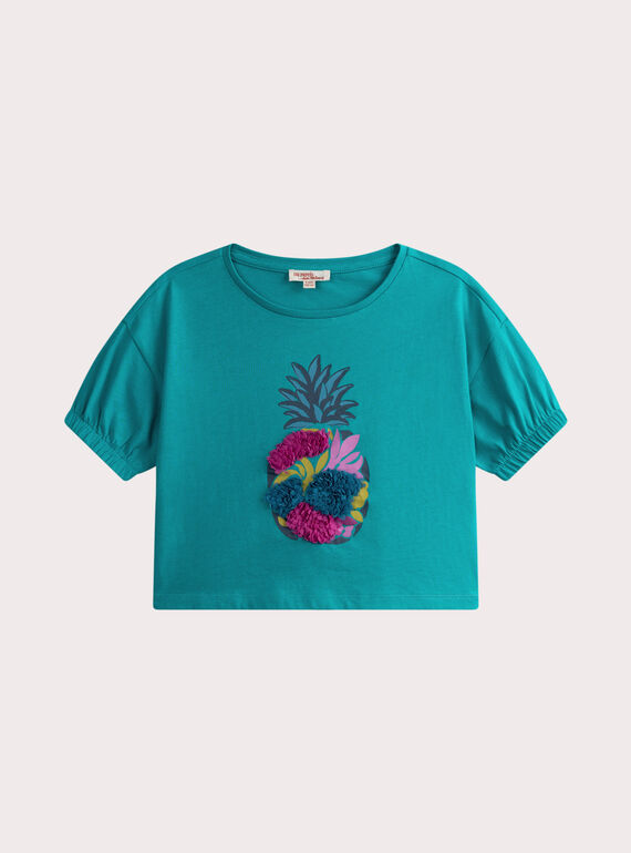 T-shirt manches courtes turquoise animation ananas  WABOTI1 / 25S901R2TMCC242