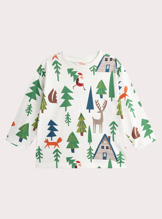 T-shirt manches longues écru imprimé Noël pour garçon VOWATEE / 24W902T1TML005