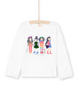 T-shirt écru motif fantaisie à sequins réversibles enfant fille MAMIXTEE4 / 21W901J5TML001