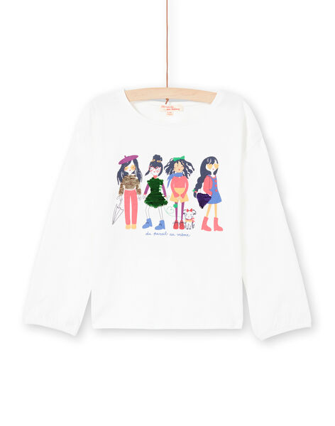 T-shirt écru motif fantaisie à sequins réversibles enfant fille MAMIXTEE4 / 21W901J5TML001