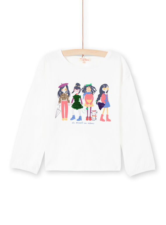 T-shirt écru motif fantaisie à sequins réversibles enfant fille MAMIXTEE4 / 21W901J5TML001