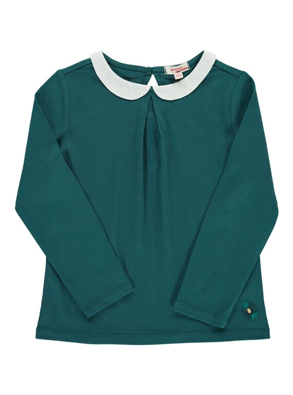 Tee-shirt bleu canard col Claudine fille DAJOBRAS2 / 18W90132D3A714