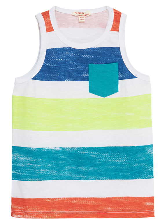 Débardeur blanc à rayures multicolores enfant garçon JOMARDEB / 20S902P1DEB000