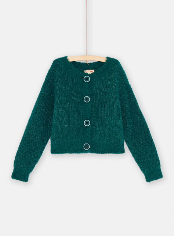 Cardigan bleu canard en maille plume pour fille SADUCAR / 23W901P1CAR714