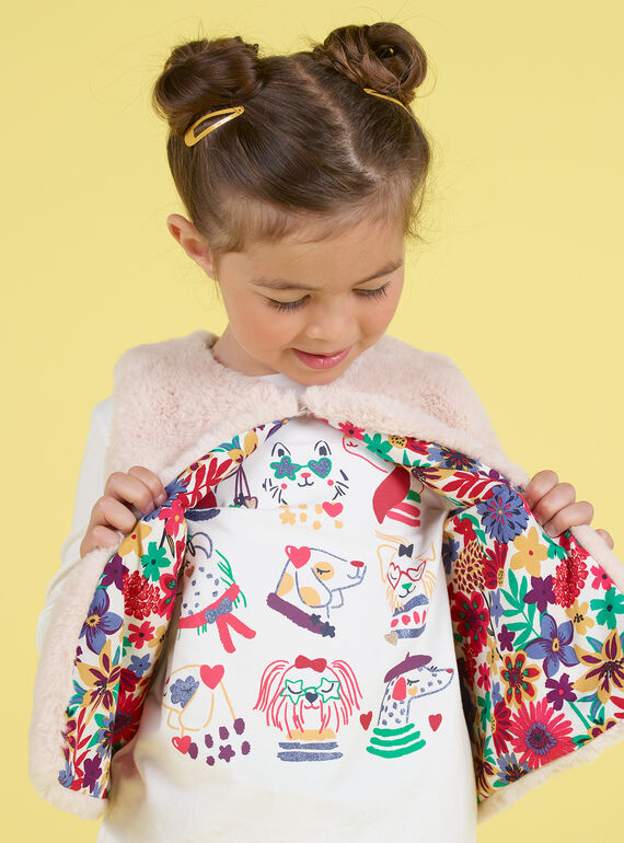 Gilet en fausse fourrure réversible écru enfant fille MAMIXCAR3 / 21W901J3CAR009