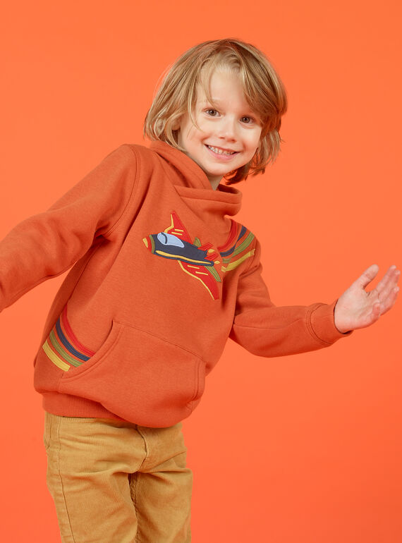 Sweat-shirt orange motif avion coloré enfant garçon MOCOSWE / 21W902L1SWE408