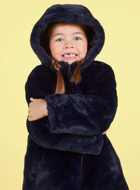 Parka réversible bleu marine en fausse fourrure enfant fille : - Manteau,  Blouson, Veste