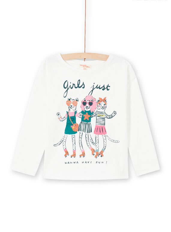 T-shirt écru à motifs animaux fantaisie enfant fille MAKATEE4 / 21W901I3TML001